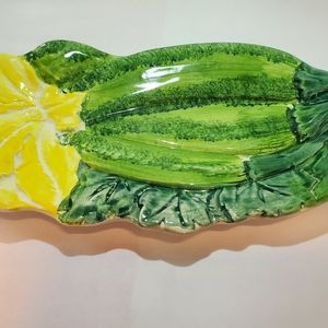Vintage Ceramics green zucchini yellow flower Dish/Tray  VALLI Made in Italy